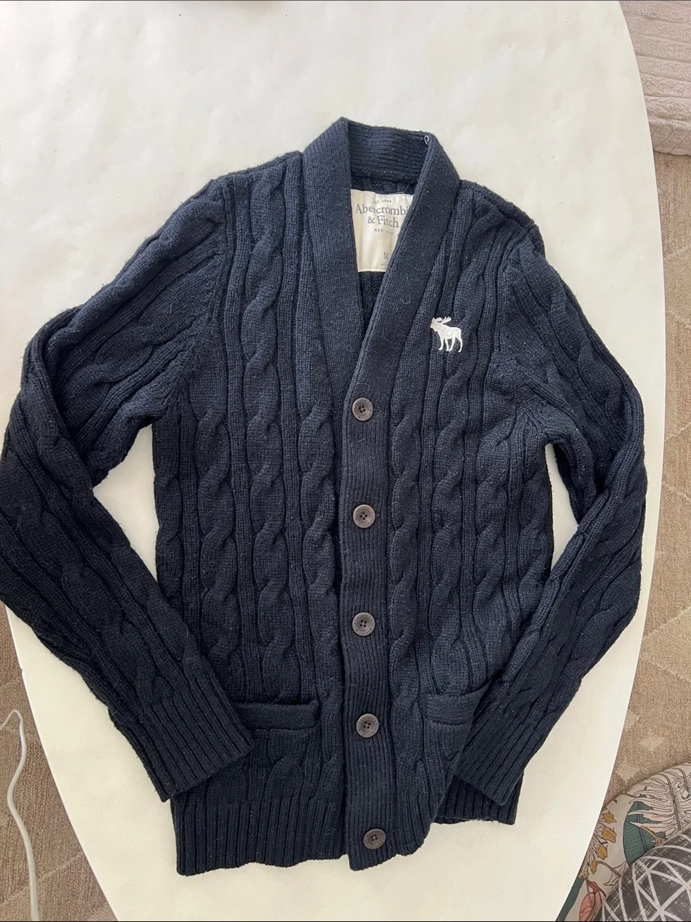 Abercrombie Vintage Wool Alpaca Thick Heavy Button Down Cardigan Sweater Navy M